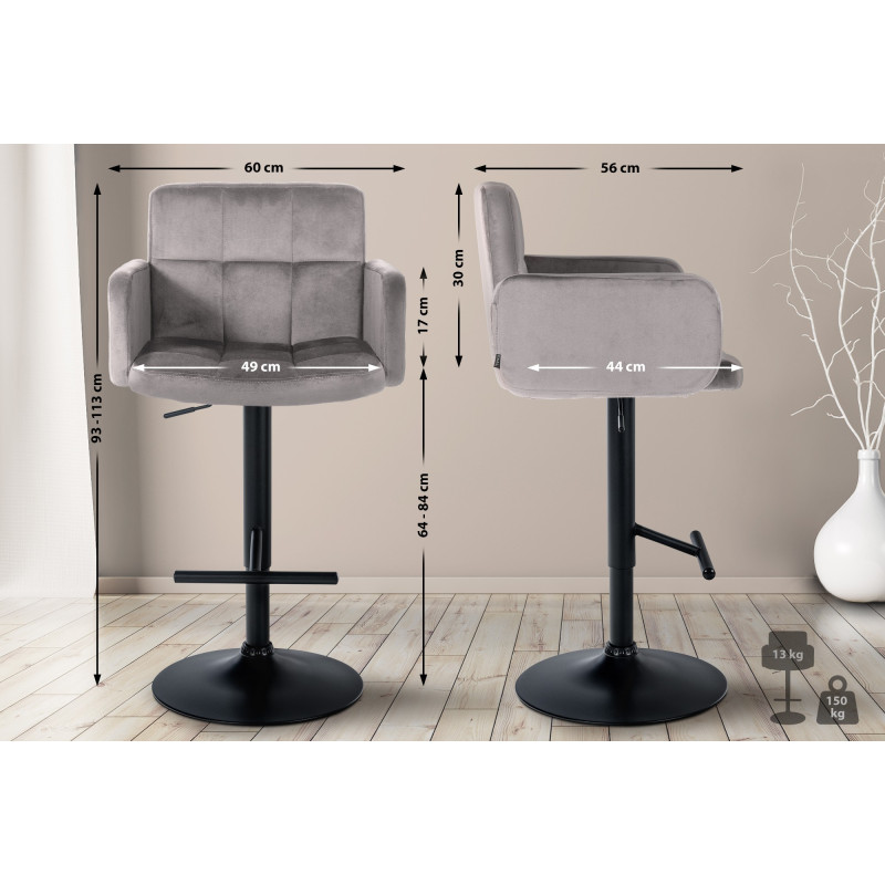 Ensemble de 2 tabourets de bar Los Angeles en velours noir gris