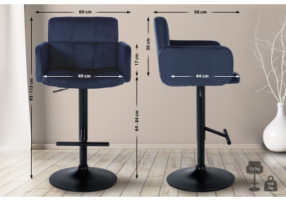 Ensemble de 2 tabourets de bar Los Angeles en velours noir et bleu