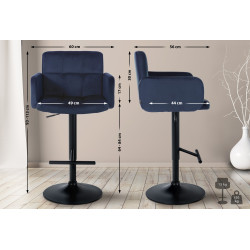 Conjunto de 2 taburetes de bar Los Angeles de terciopelo negro azul