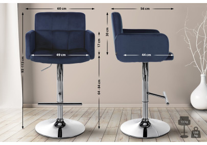 Ensemble de 2 tabourets de bar Los Angeles en velours chromé bleu