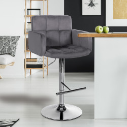 Conjunto de 2 taburetes de bar Los Angeles de terciopelo cromado gris oscuro