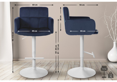 Conjunto de 2 bancos de bar Los Angeles em veludo azul branco