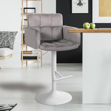 Ensemble de 2 tabourets de bar Los Angeles en velours blanc gris