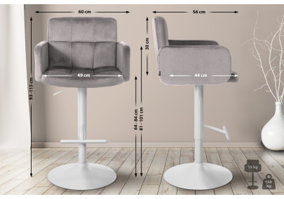 Ensemble de 2 tabourets de bar Los Angeles en velours blanc et gris