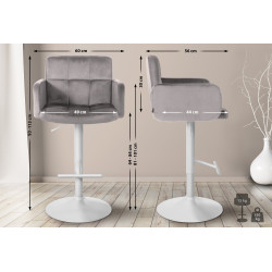 Ensemble de 2 tabourets de bar Los Angeles en velours blanc gris