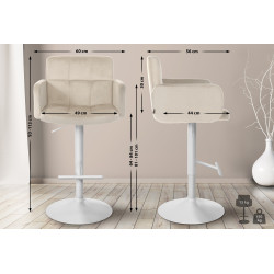 Conjunto de 2 taburetes de bar Los Angeles de terciopelo blanco crema