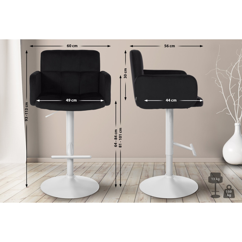 Ensemble de 2 tabourets de bar Los Angeles en velours blanc et noir