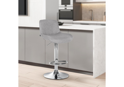 Tabouret de bar Solon, chromé, tissu gris clair