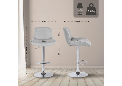 Tabouret de bar Solon en tissu chromé gris clair