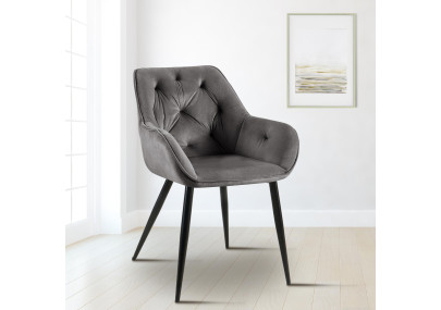 Fauteuil visiteur en velours Cassis, gris foncé