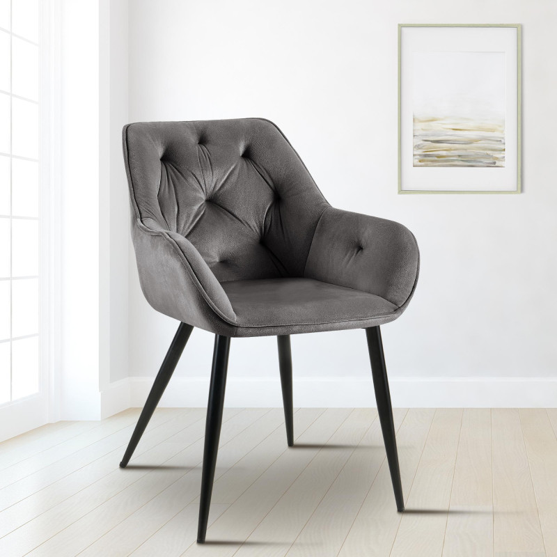 Fauteuil visiteur en velours Cassis, gris foncé