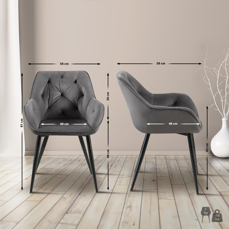Fauteuil visiteur en velours Cassis, gris foncé