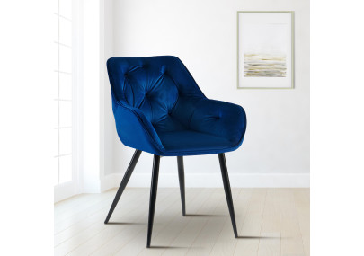 Fauteuil visiteur en velours Cassis, bleu
