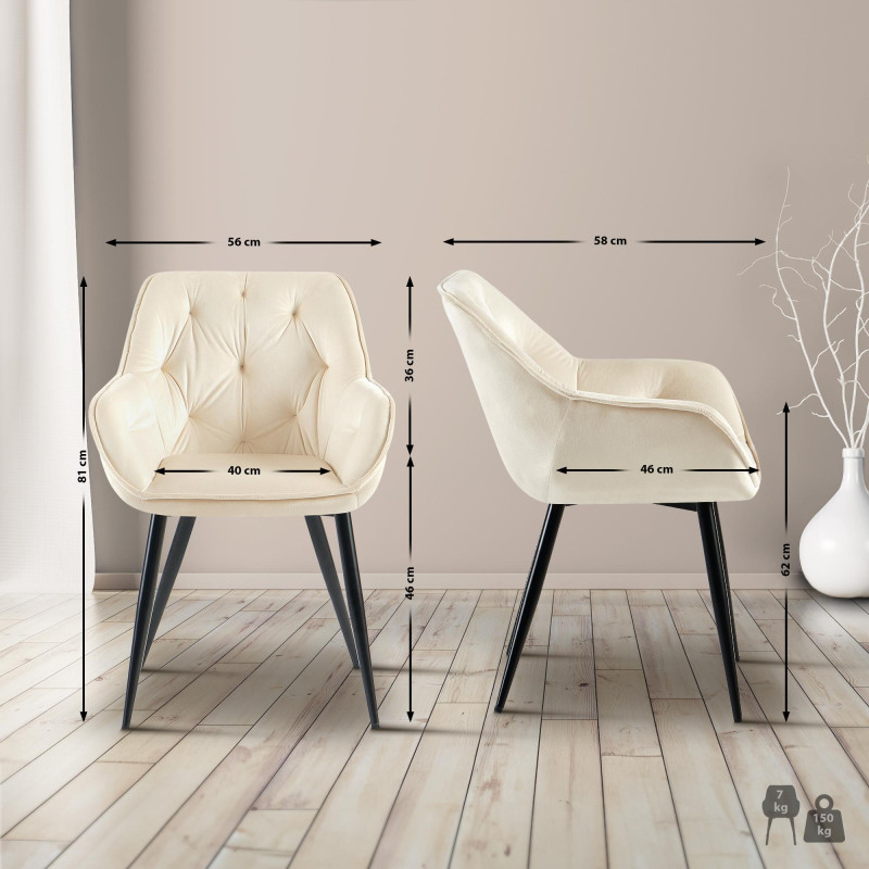 Fauteuil visiteur en velours Cassis, crème