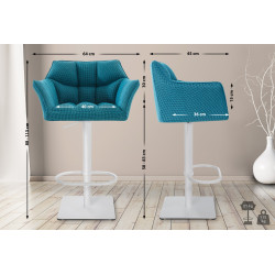 Tabouret de bar en tissu Damaso W turquoise