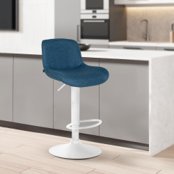 Tabouret de bar Solon, tissu blanc bleu
