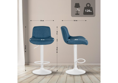 Tabouret de bar Solon blanc tissu bleu