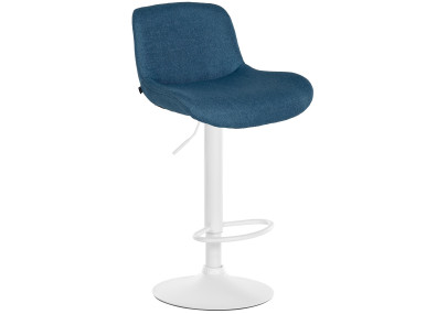 Tabouret de bar Solon, tissu blanc, bleu