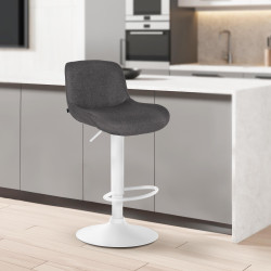 Tabouret de bar Solon, tissu blanc, gris foncé