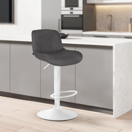 Tabouret de bar Solon tissu blanc gris foncé