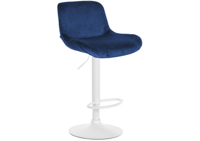 Tabouret de bar Solon, velours blanc, bleu