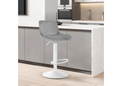 Tabouret de bar Solon, velours blanc, gris