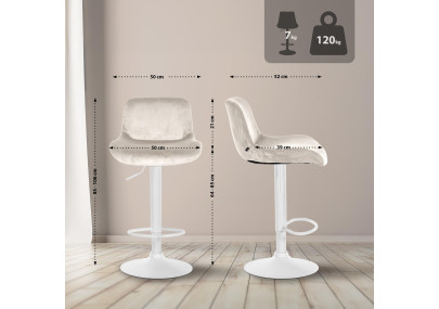 Tabouret de bar Solon velours blanc crème