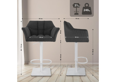 Tabouret de bar Damaso W Cord gris foncé