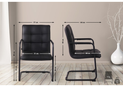 Chaise visiteur Gandia, simili cuir noir