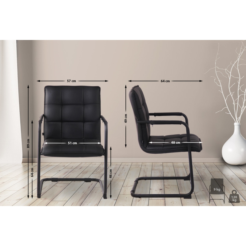Chaise visiteur Gandia, simili cuir noir