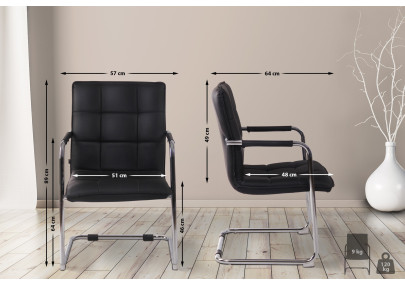 Chaise visiteur Gandia en cuir artificiel chromé noir