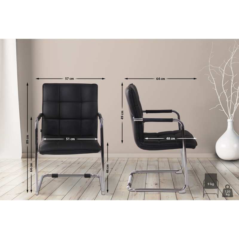 Chaise visiteur Gandia en cuir artificiel chromé noir