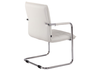 Silla de visitante Gandia en cuero artificial cromado blanco
