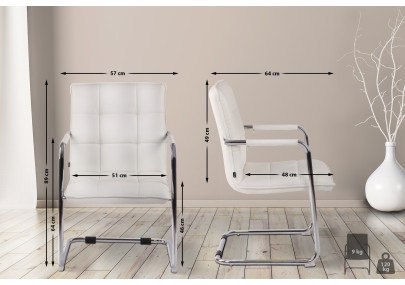 Chaise visiteur Gandia en cuir artificiel chromé blanc