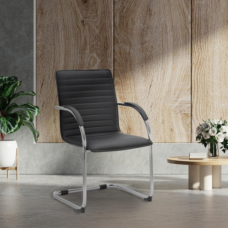 Chaise visiteur Tira simili cuir noir