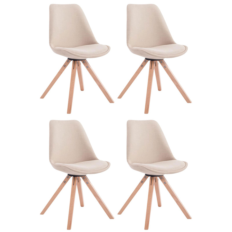 Lot de 4 chaises visiteurs Toulouse tissu Square Natura crème