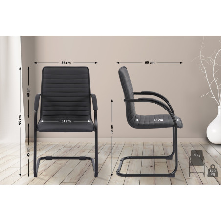 Silla de visita Tira en cuero artificial negro/negro