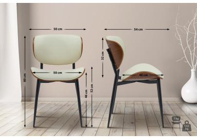 Chaise visiteur Enid en cuir artificiel noyer/crème