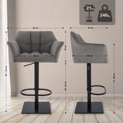 Tabouret de bar Damaso B Cord taupe