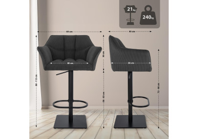 Tabouret de bar Damaso B en velours côtelé, gris foncé