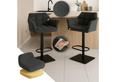 Tabouret de bar Damaso B Cord gris foncé