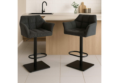 Tabouret de bar Damaso B en velours côtelé, gris foncé