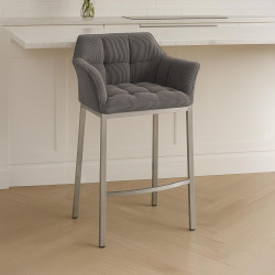 Tabouret de bar Damaso E Cord avec piètement à 4 pieds taupe