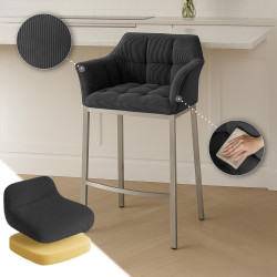 Tabouret de bar Damaso E Cord avec piètement à 4 pieds gris foncé