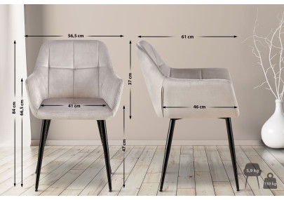 Fauteuil visiteur Emia, velours, gris clair