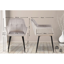 Fauteuil visiteur Emia, velours, gris clair