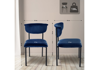 Lot de 2 chaises visiteurs Gambell en velours bleu foncé