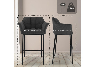 Tabouret de bar Damaso B Cord à piètement 4 pieds, gris foncé