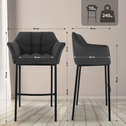 Tabouret de bar Damaso B Cord avec piètement à 4 pieds gris foncé