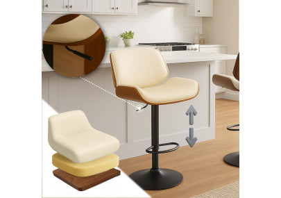 Tabouret de bar Beverley B, similicuir, noyer/crème